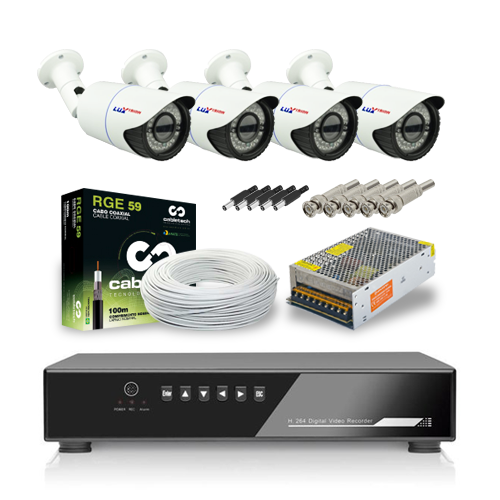 KIT 2 TUDO INSTALADO!!! - DVR 04 Canais Flex 1080n E 4 Câmeras Hd 720p