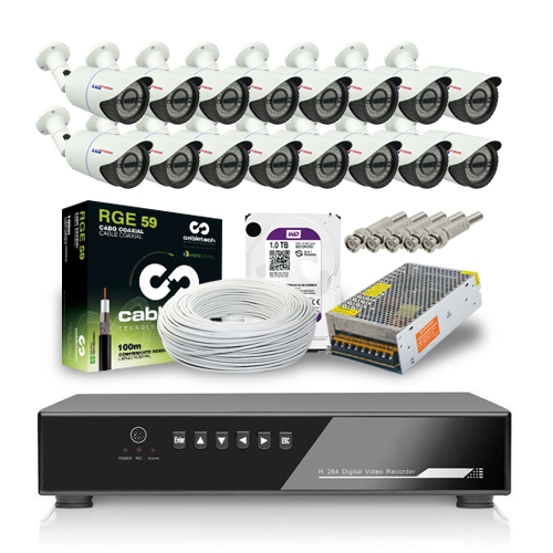 Super oferta!!!! KIT 4 TUDO INSTALADO!!! - DVR 16 Canais Flex 1080n E 16 Câmeras Hd 720p